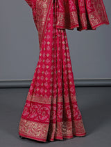 Rani pink bandhej dola silk festive saree