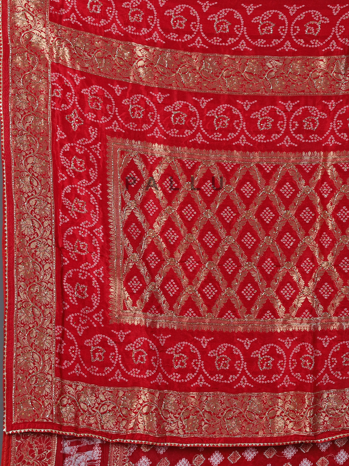 Red bandhej dola silk zari festive saree
