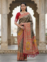 Black dola silk colorful zari motif festive saree