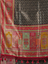 Black dola silk colorful zari motif festive saree