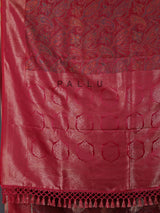 Rani pink art pashmina silk zari motif saree