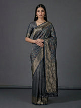 Navy blue art pashmina silk festive zari saree
