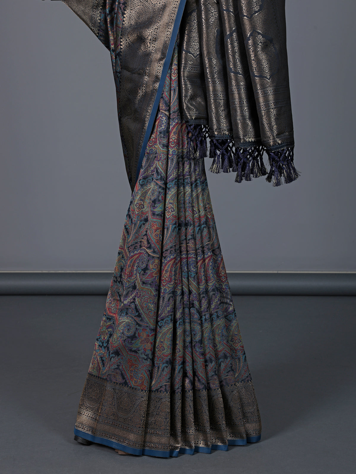 Navy blue art pashmina silk festive zari saree – G3+Fashion
