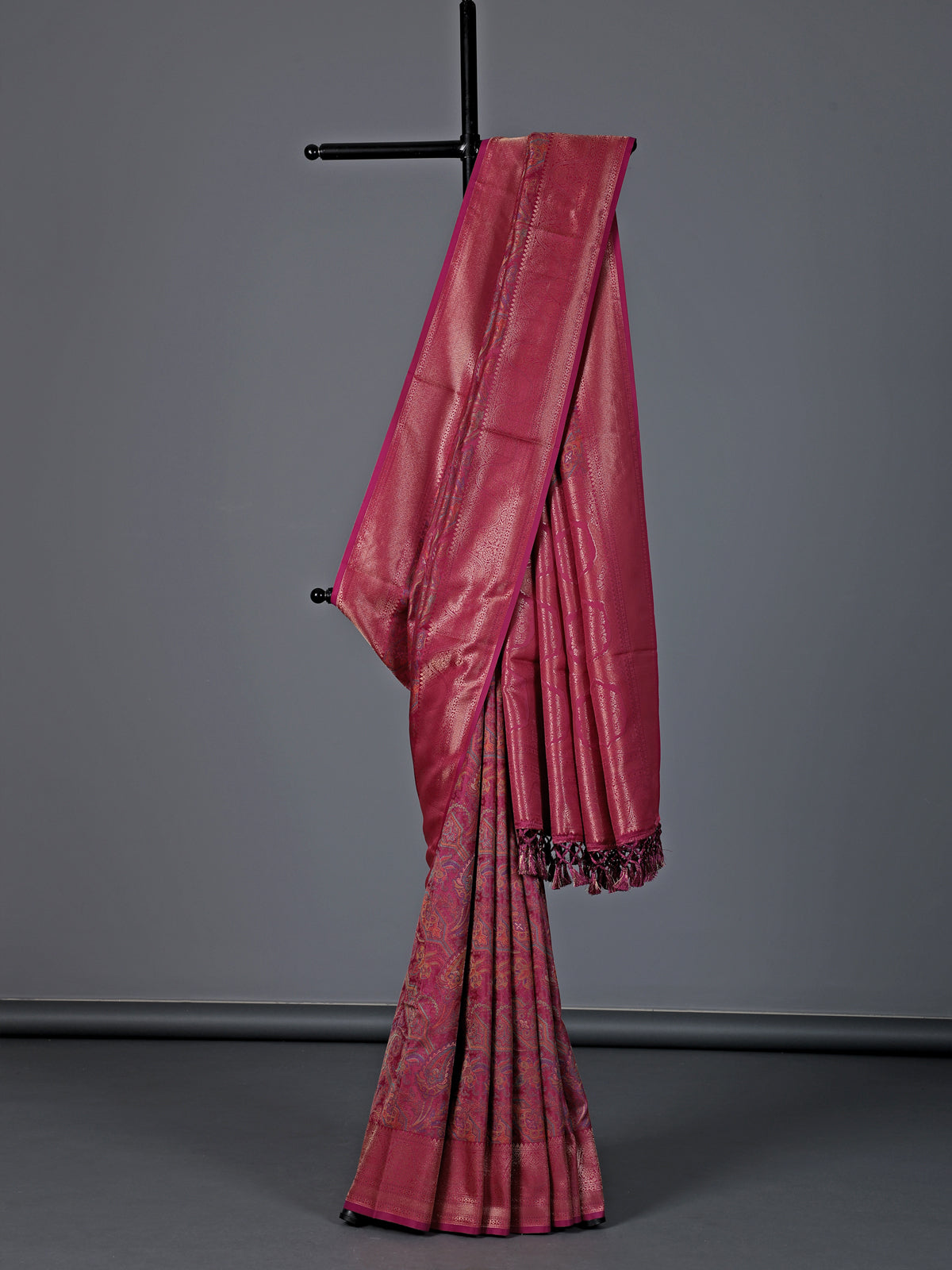 Purple art pashmina silk zari motif festive saree