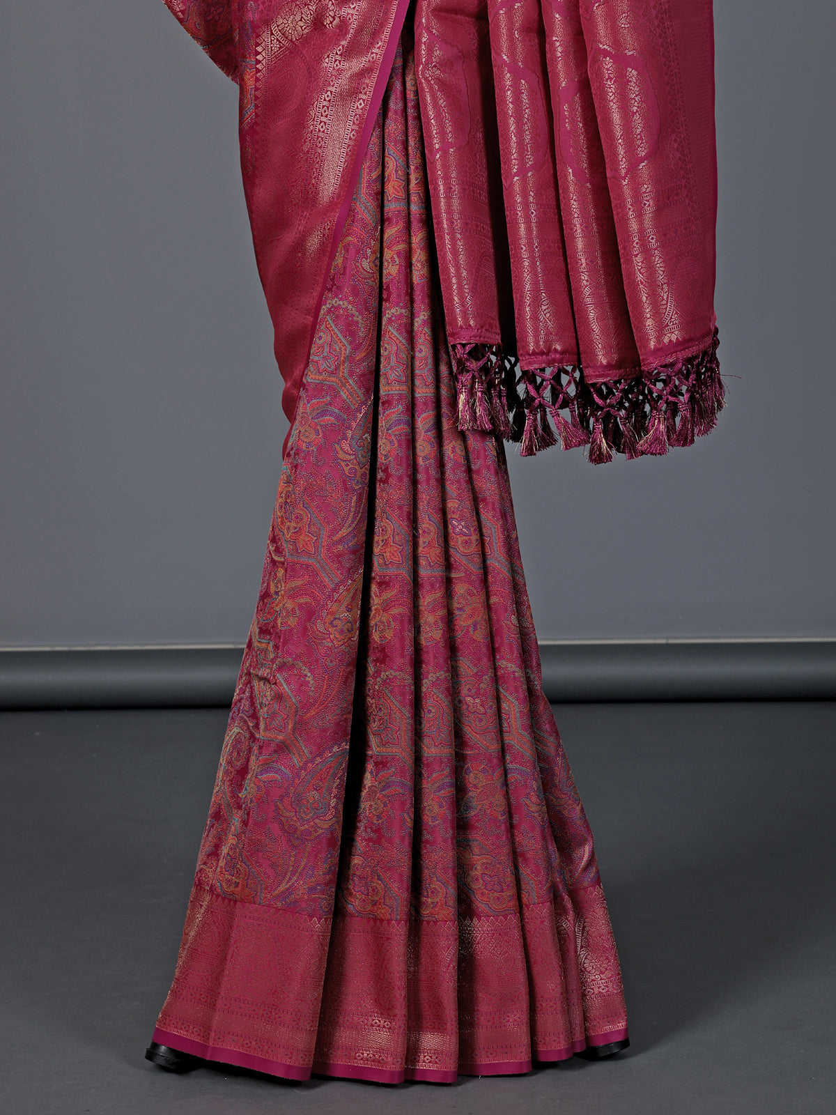 Purple art pashmina silk zari motif festive saree