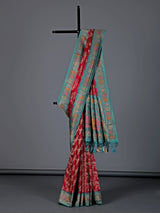 Maroon satin silk zari contrast border festive saree