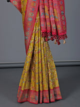 Mehendi yellow satin silk zari festive saree