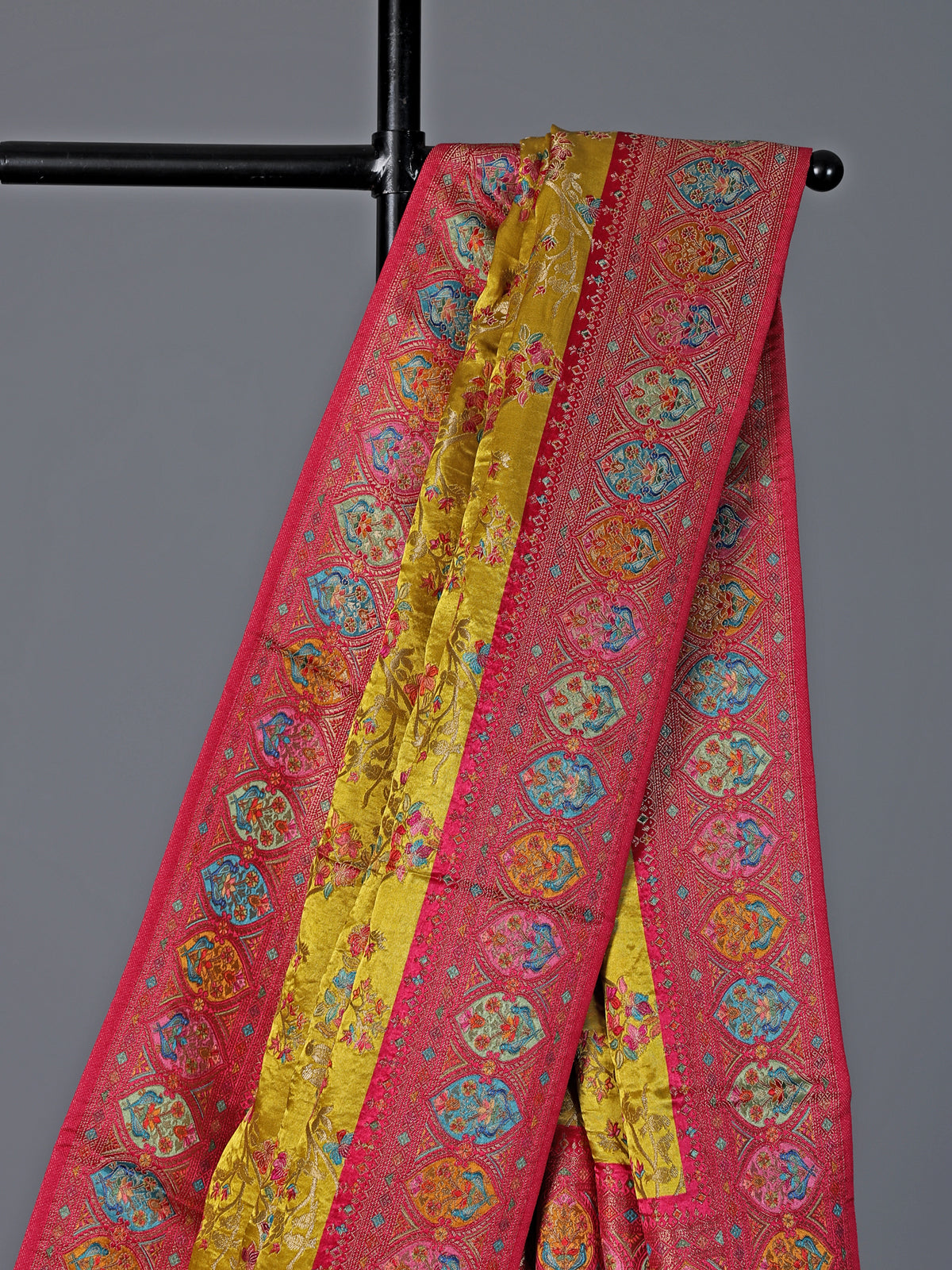 Mehendi yellow satin silk zari festive saree