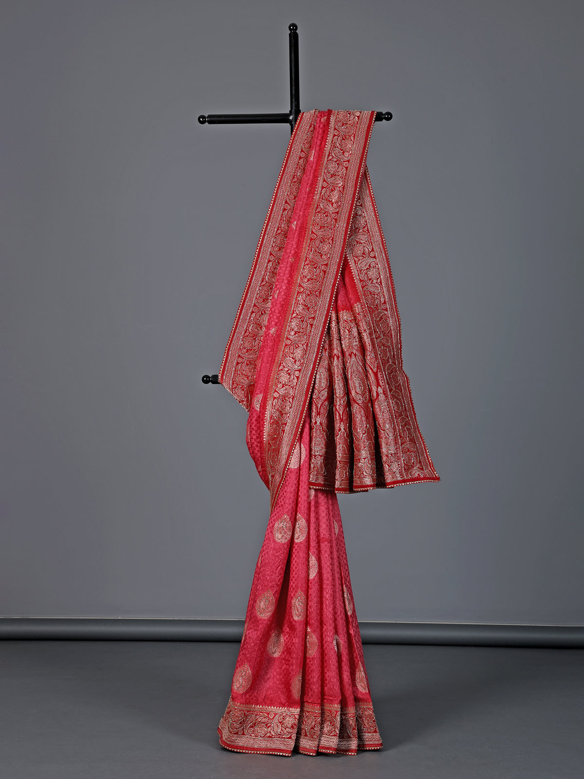 Rani pink dola silk shaded border festive saree
