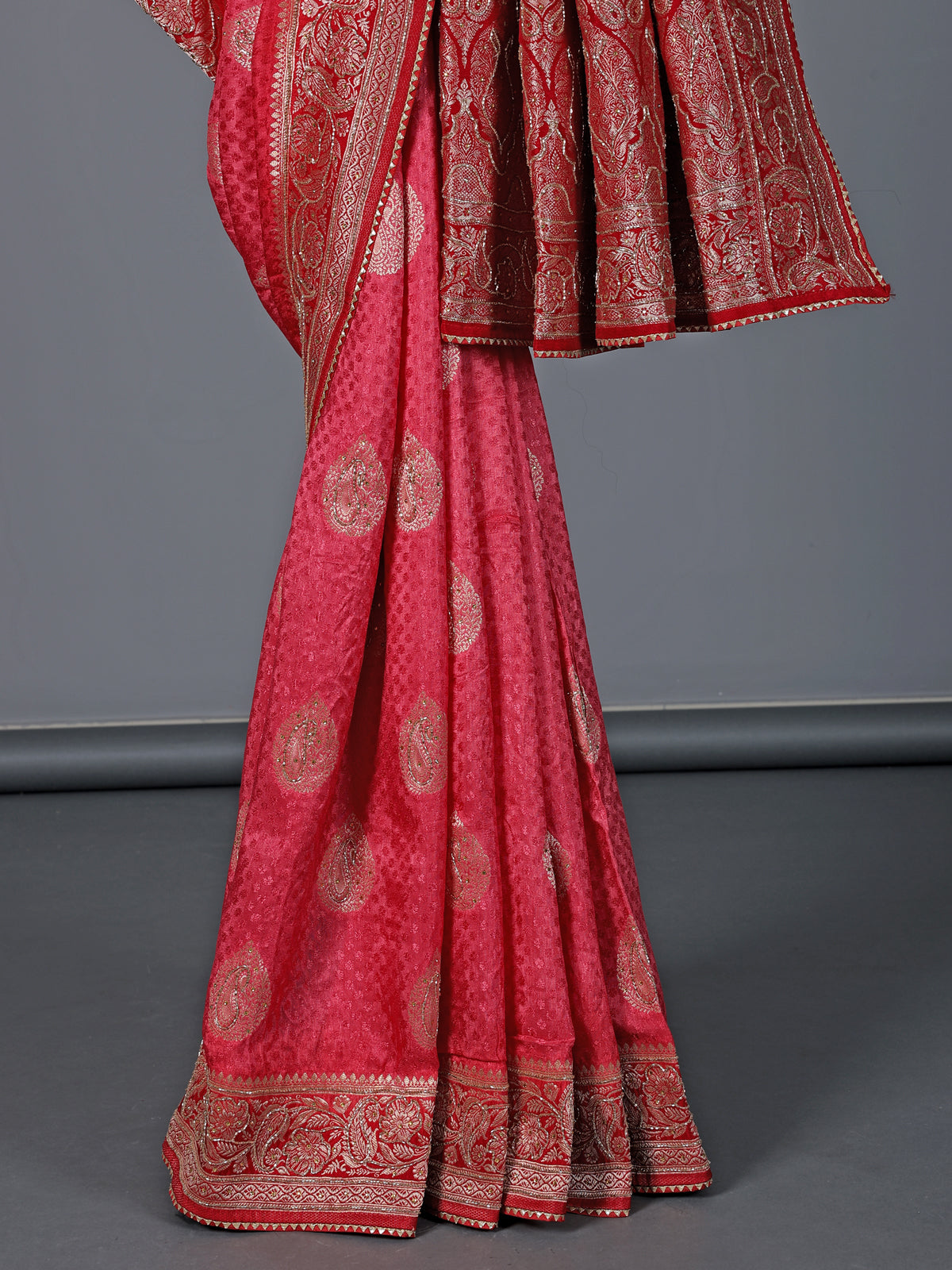 Rani pink dola silk shaded border festive saree