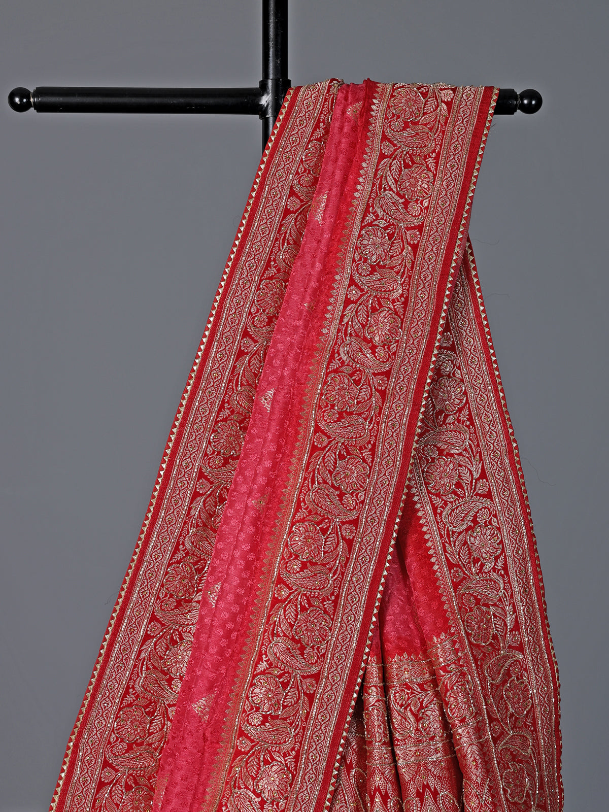 Rani pink dola silk shaded border festive saree
