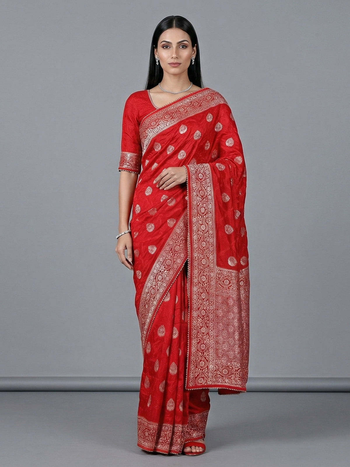 Red dola silk zari work festive saree