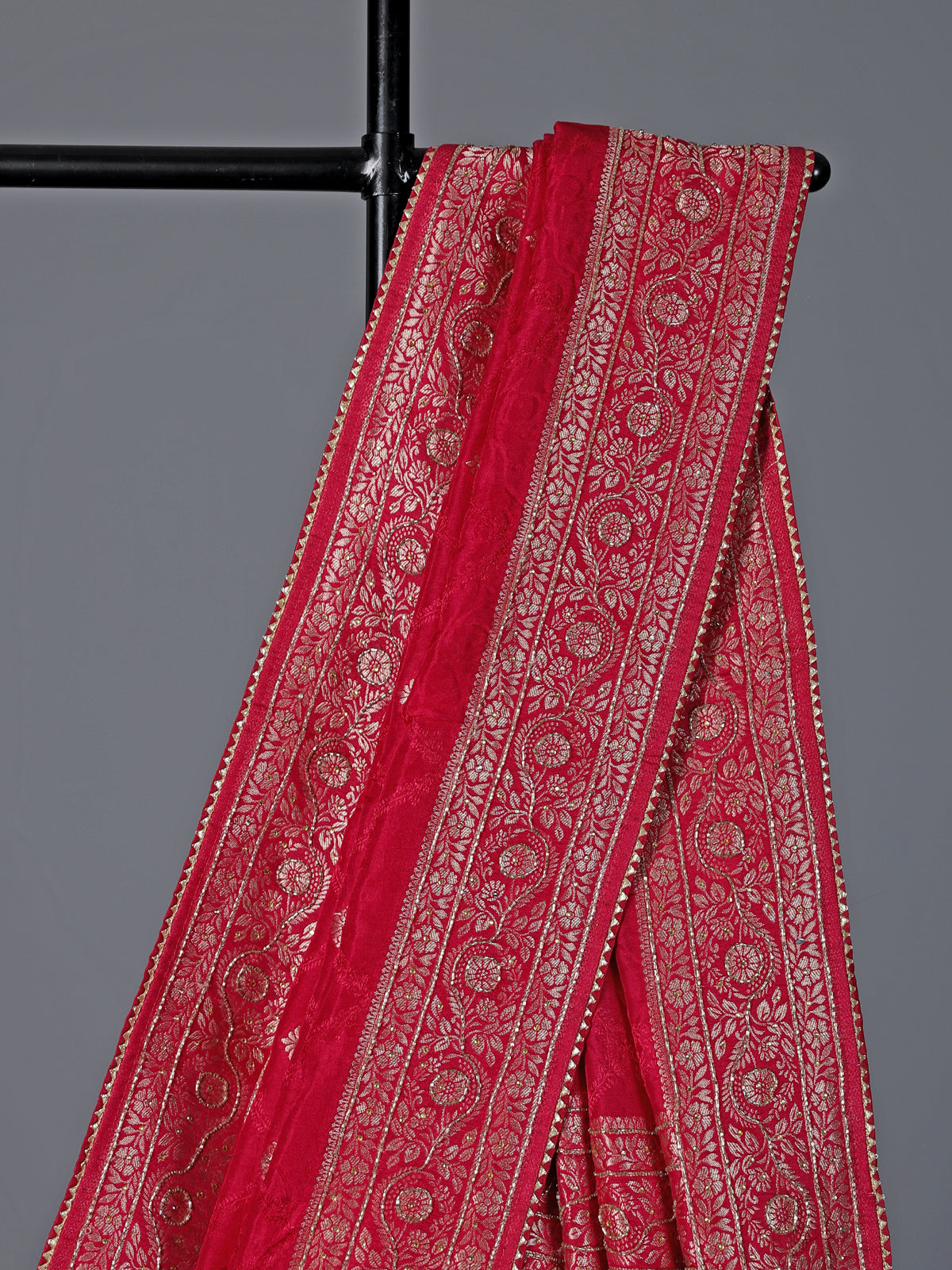 Rani pink dola silk embellished wedding saree for women