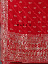 Red dola silk embellished wedding festive saree