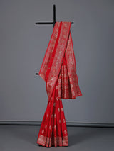 Red dola silk embellished wedding festive saree
