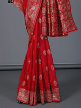 Red dola silk embellished wedding festive saree