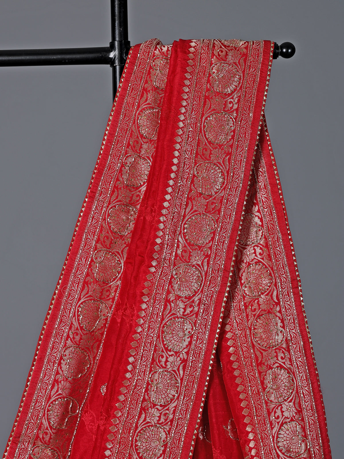 Red dola silk embellished wedding festive saree