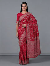 Maroon dola silk zari work wedding saree