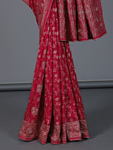 Maroon dola silk zari work wedding saree
