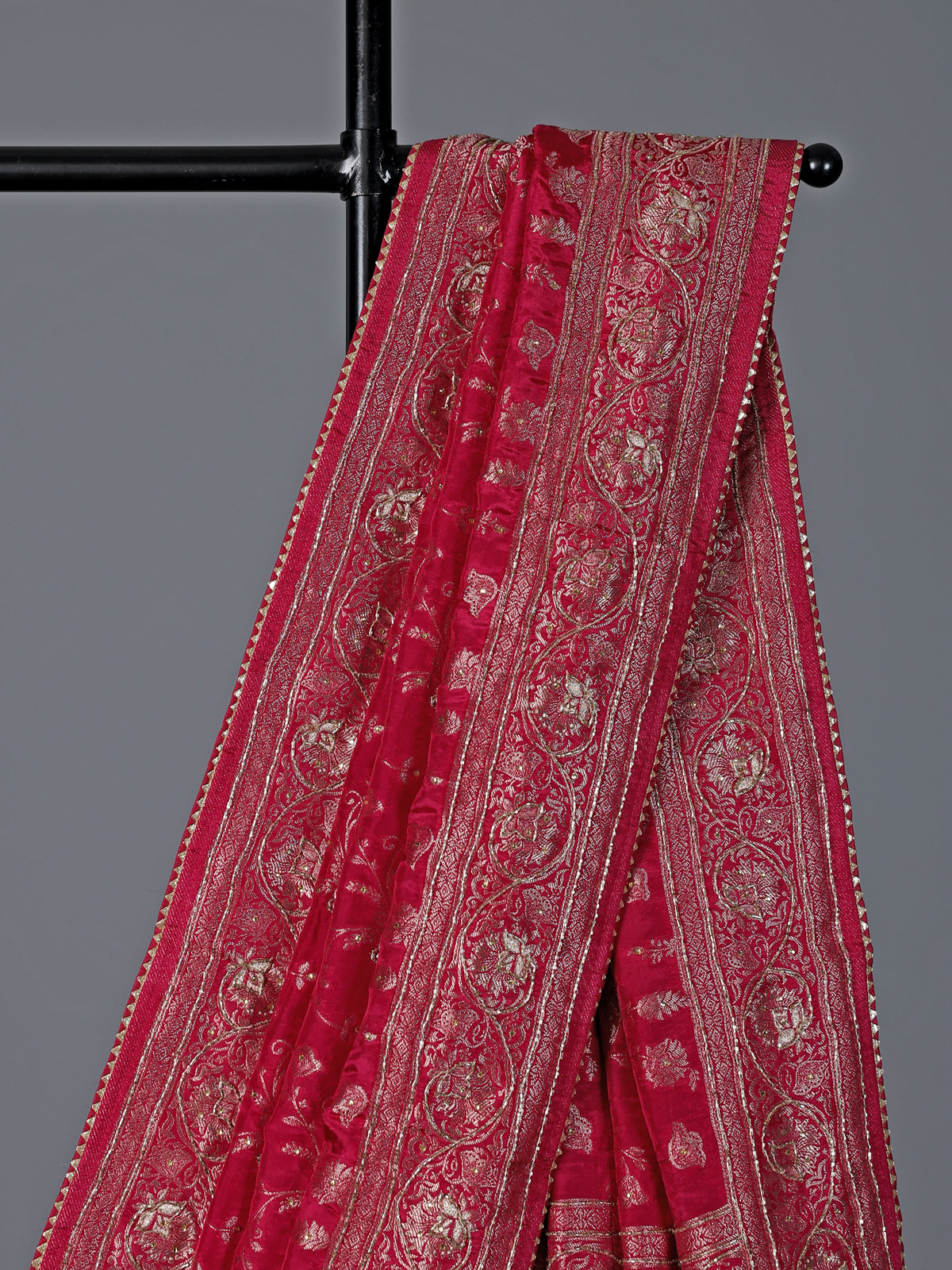 Maroon dola silk zari work wedding saree