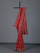 Red dola silk traditional festive embellished saree
