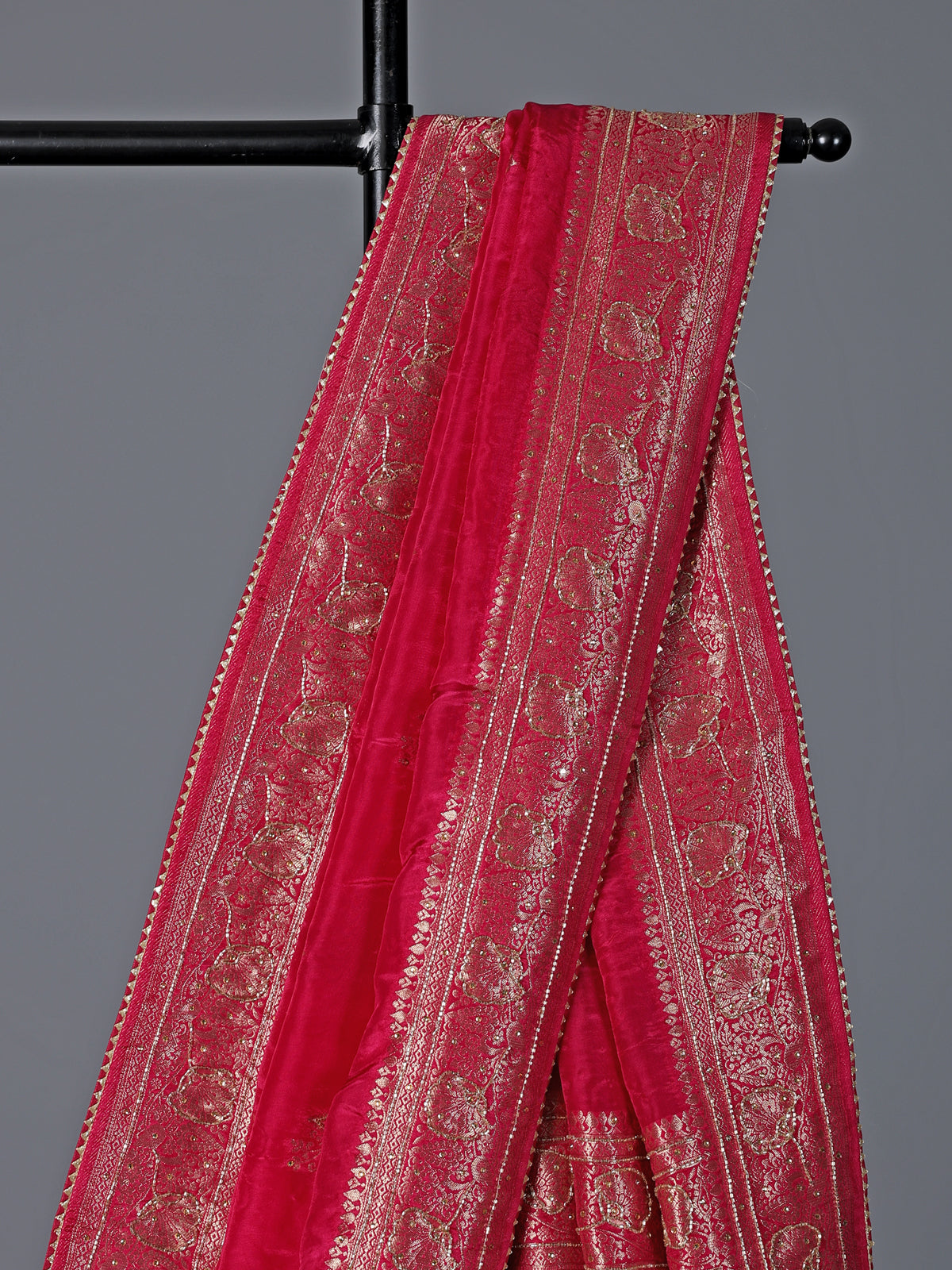 Pink dola silk zari gota festive saree
