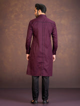 Maroon satin cotton lycra pathani suit with two chest pocket