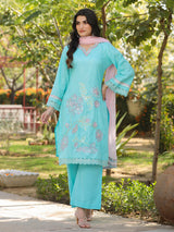 Aqua blue cotton silk pakistani style festive palazzo set
