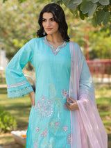 Aqua blue cotton silk pakistani style festive palazzo set