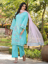 Aqua blue cotton silk pakistani style festive palazzo set