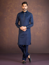 Navy satin cotton lycra pathani suit for fetival