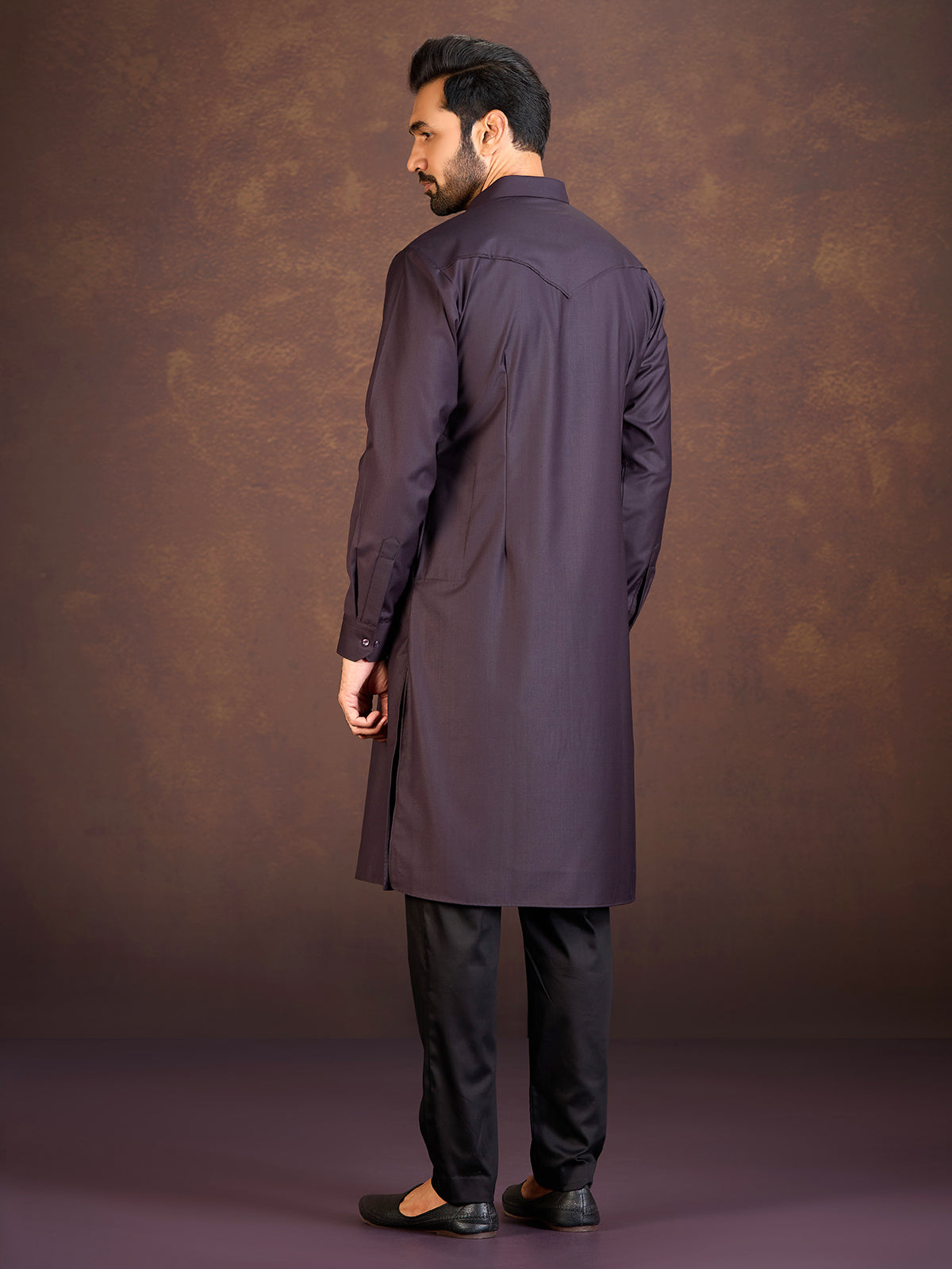 Wine plain satin cotton lycra pathani suit