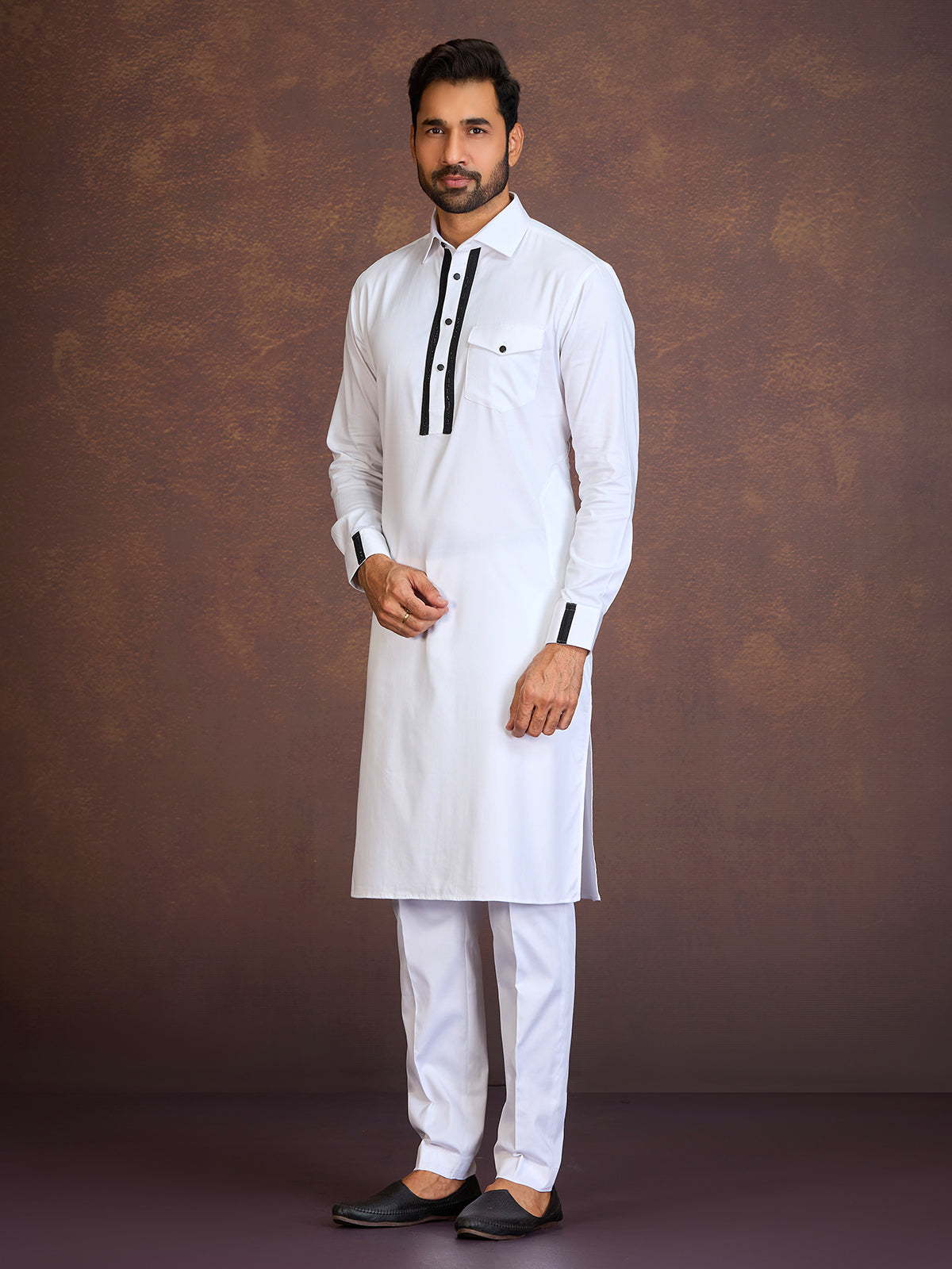 White satin cotton lycra pathani suit