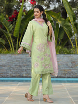 Pista green cotton silk pakistani style festive palazzo set