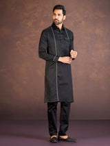Black satin cotton lycra pathani suit for men