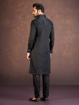 Black satin cotton lycra pathani suit for men