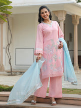 Pink cotton silk pakistani style festive palazzo set