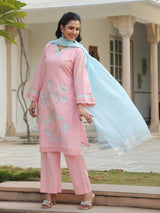 Pink cotton silk pakistani style festive palazzo set