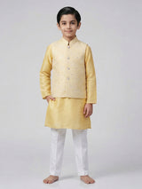 Yellow silk embroidered festive waistcoat set