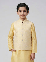 Yellow silk embroidered festive waistcoat set
