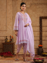 Lilac purple festive schiffli net dhoti set with dupatta