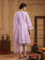 Lilac purple festive schiffli net dhoti set with dupatta