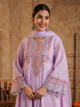 Lilac purple festive schiffli net dhoti set with dupatta