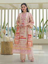 Beige silk printed festive palazzo set with dupatta