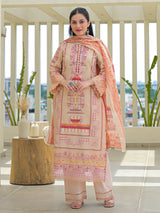 Beige silk printed festive palazzo set with dupatta