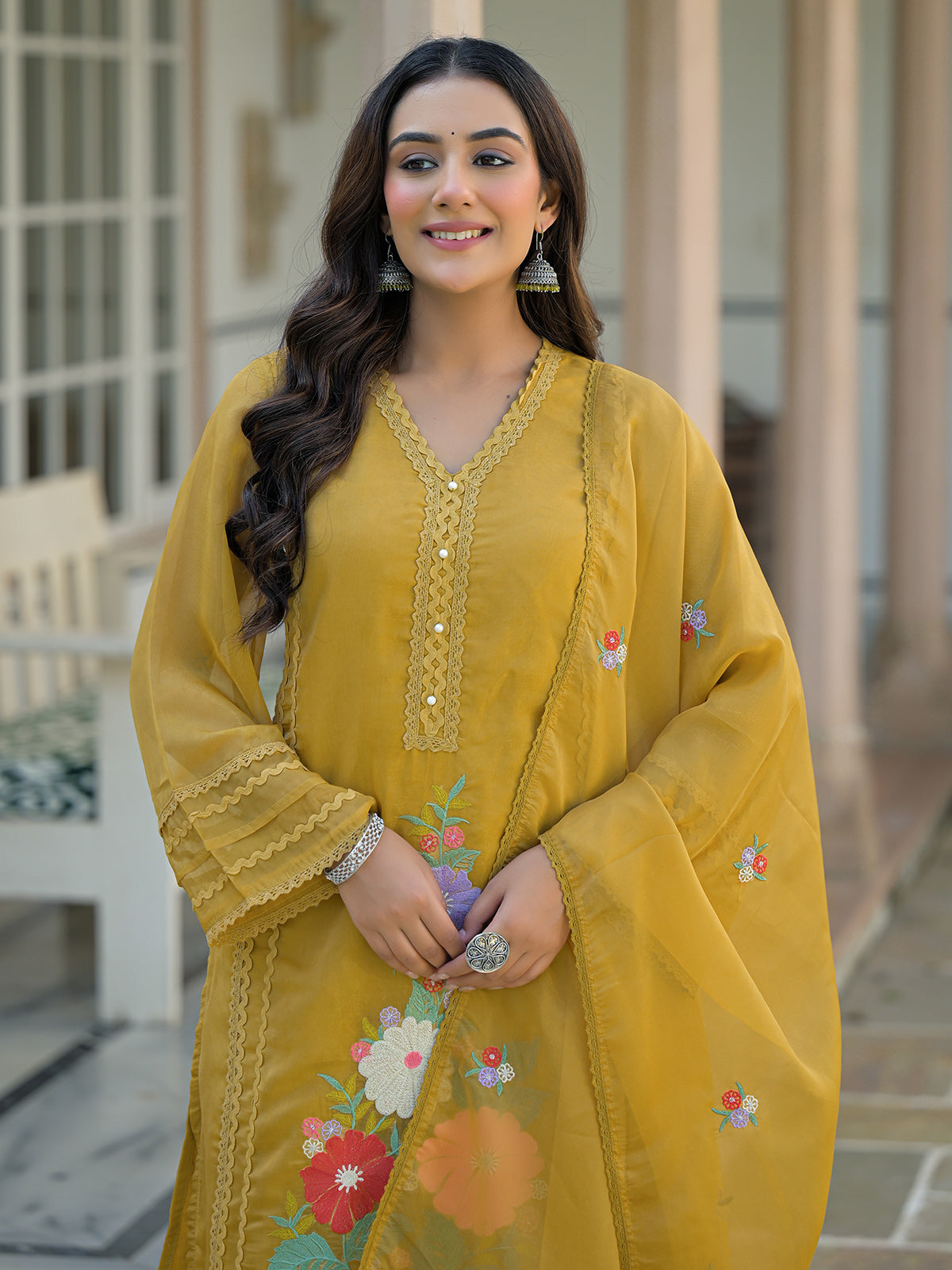Mehendi olive tissue silk festive palazzo set with dupatta
