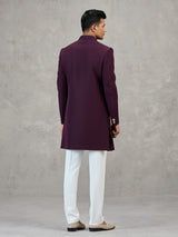 Maroon terry rayon embellished festive indowestern set