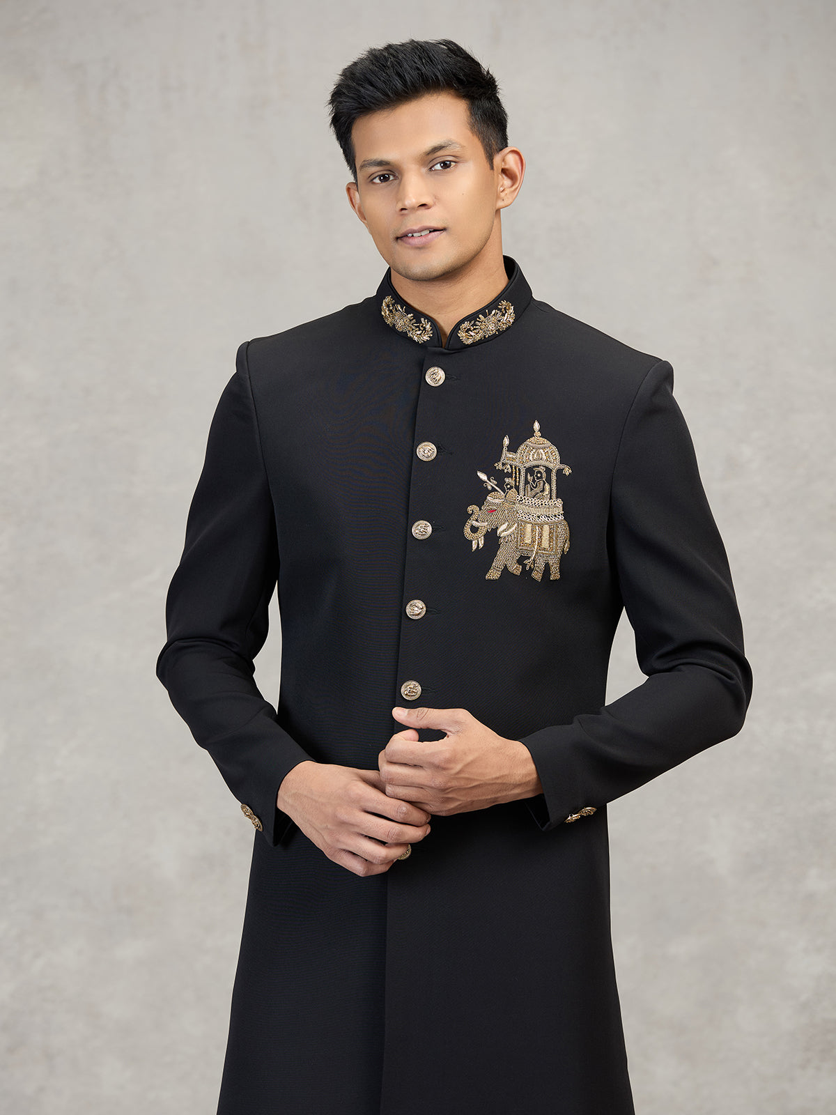 Black terry rayon reception ready indowestern ensemble