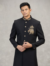 Black terry rayon reception ready indowestern ensemble
