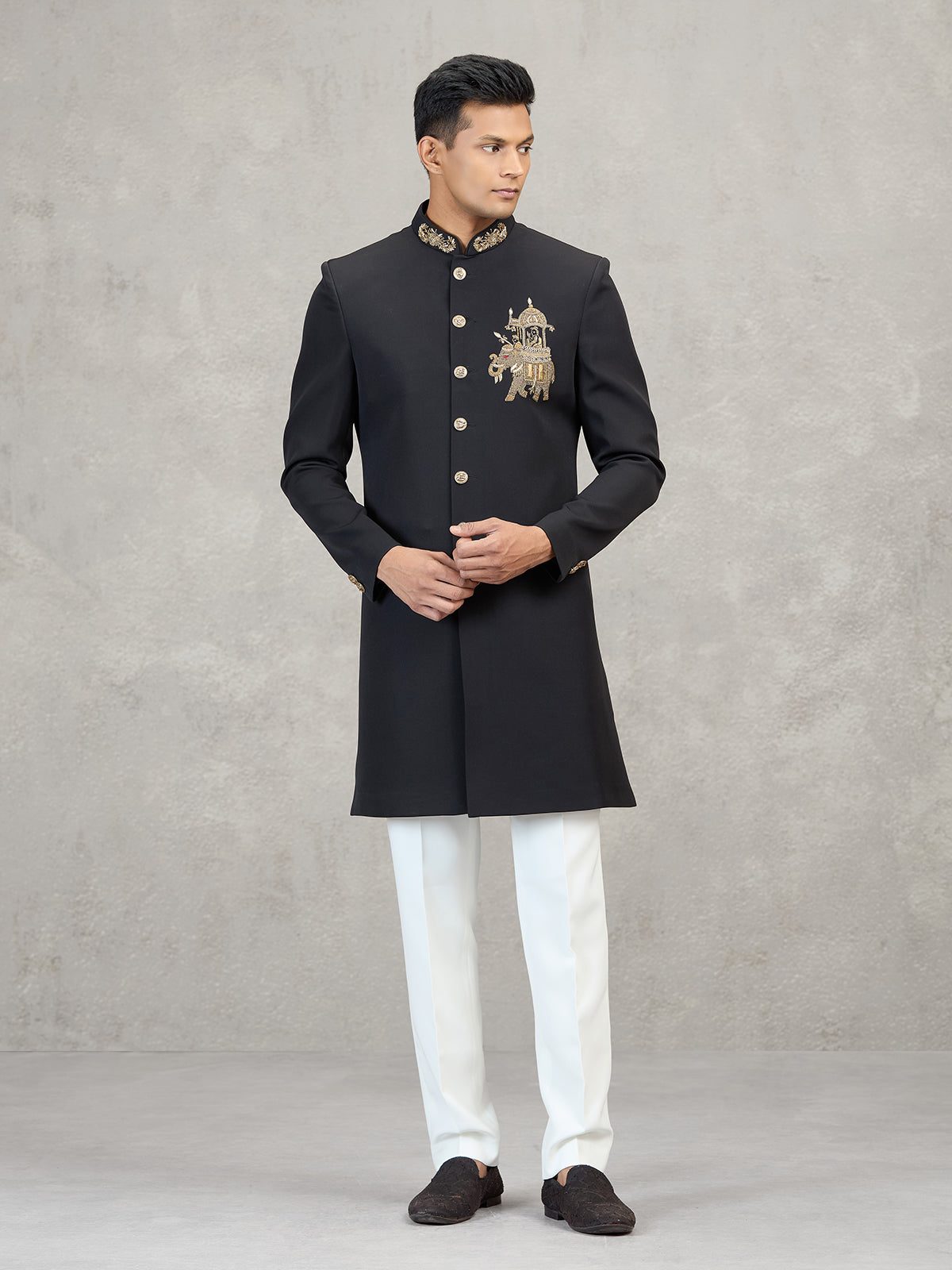 Black terry rayon reception ready indowestern ensemble